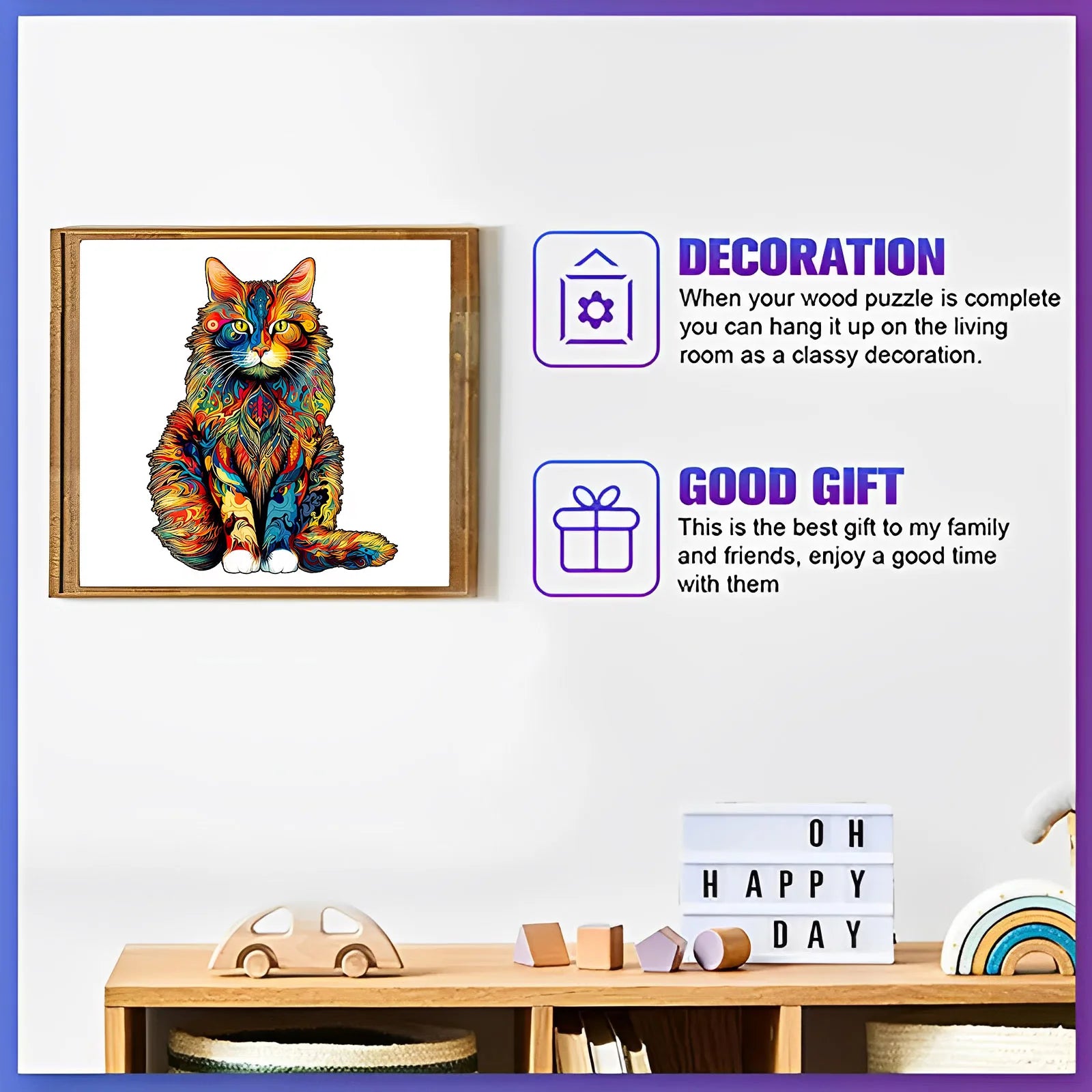 Unique Cat Pattern Wooden Puzzle,Irregular Animal Shapes, Leisure Toys, the Gift for Halloween, Christmas, Birthday.