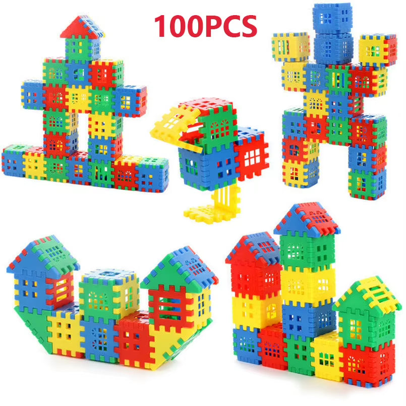 100/140PCS Plastic Building Blocks Bricks Toy for Baby Kids Funny Educational Colorful House Block Toys Children Christmas Gift