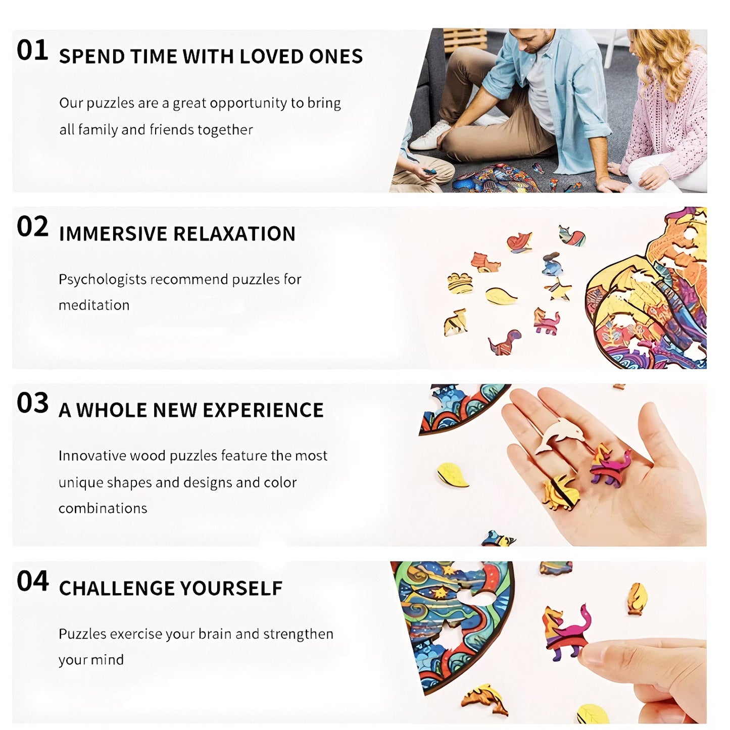 Unique Cat Pattern Wooden Puzzle,Irregular Animal Shapes, Leisure Toys, the Gift for Halloween, Christmas, Birthday.